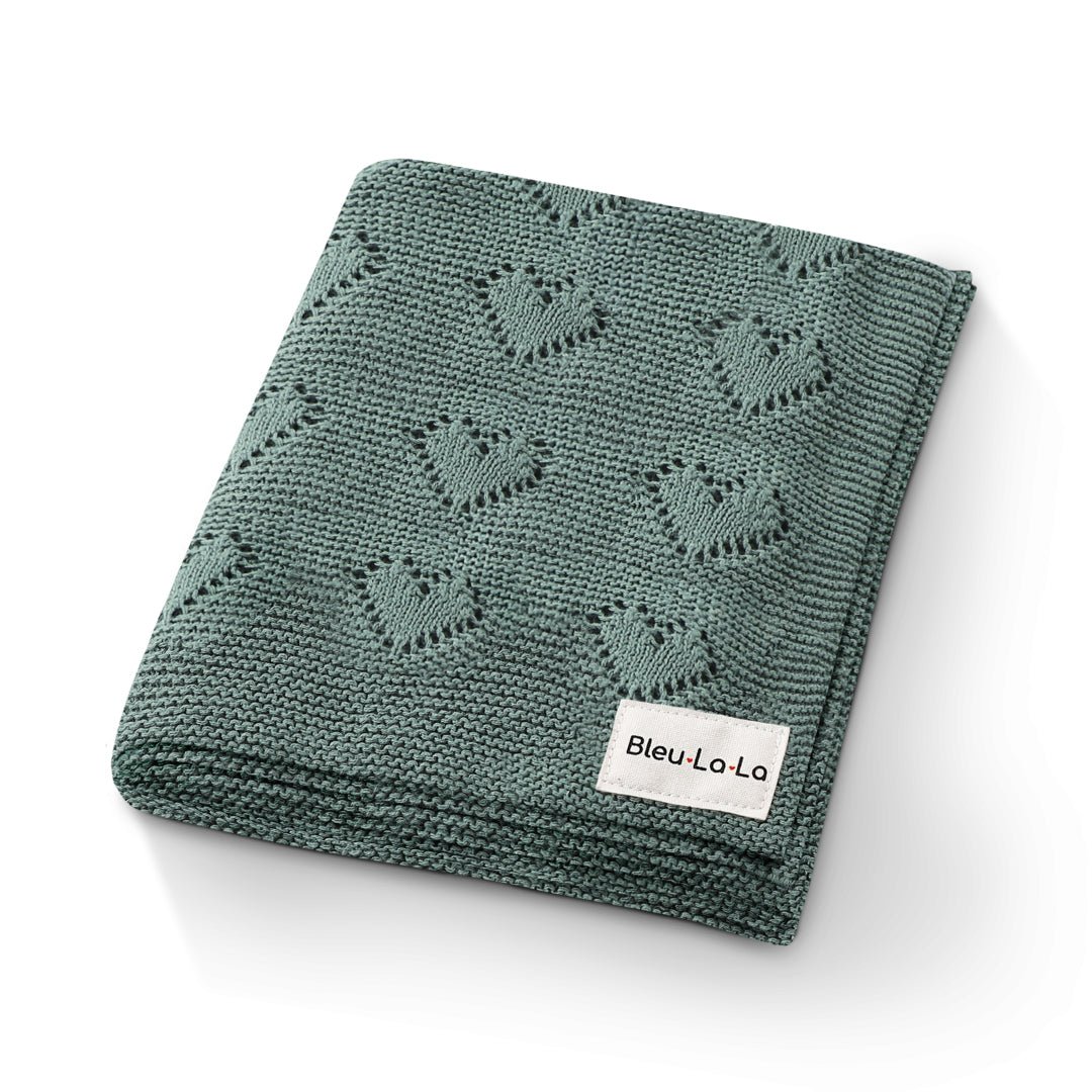 Bleu La La 100 Percent Cotton Luxury Knit Heart Swaddle Baby Blanket - Everetts Place Boutique - 