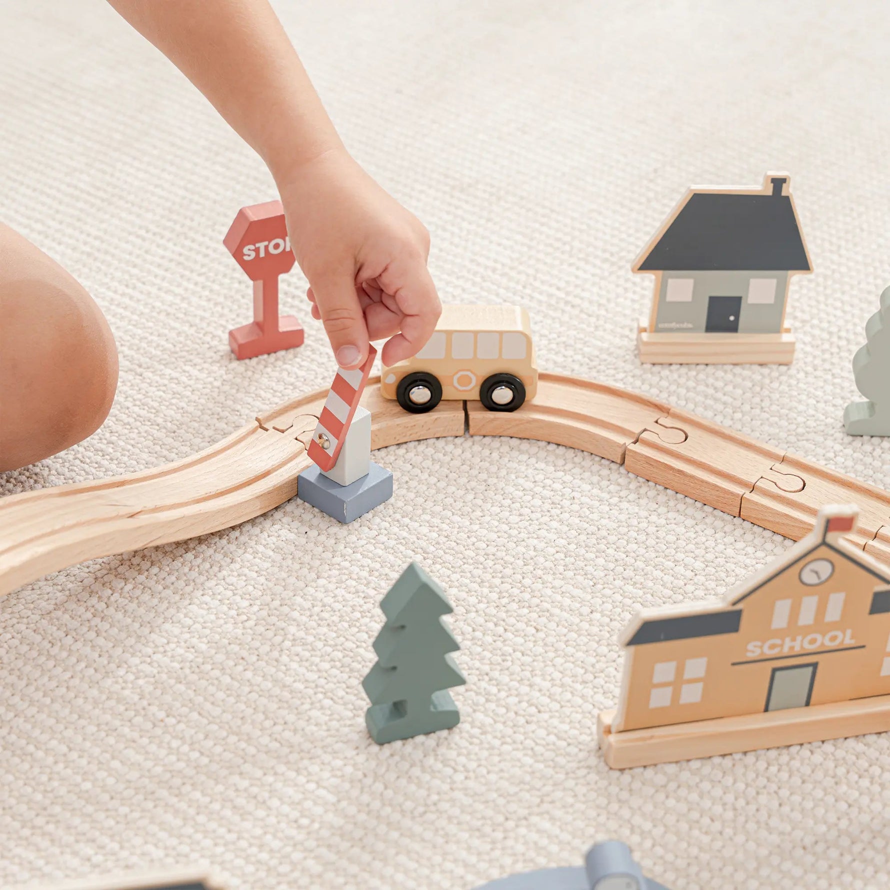 Comfy Cubs 100 - Piece Wooden Train Set for Toddlers Ages 1+ - 