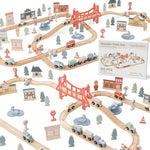 Comfy Cubs 100 - Piece Wooden Train Set for Toddlers Ages 1+ - 