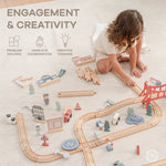 Comfy Cubs 100 - Piece Wooden Train Set for Toddlers Ages 1+ - 