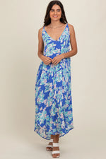 PinkBlush Elegant Floral Midi Dress with Cross Back Design for Casual Outings - Apparel & Accessories > Clothing > Dresses