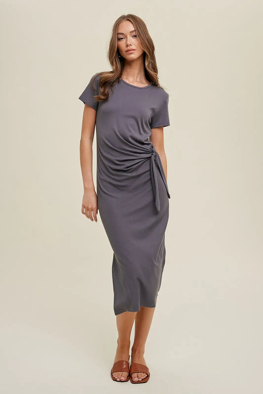 Charcoal Side Tie Midi Dress Final Sale PinkBlush