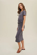 PinkBlush PinkBlush Charcoal Side Tie Midi Dress with Breathable Fabric for Chic Women - Apparel & Accessories > Clothing > Dresses