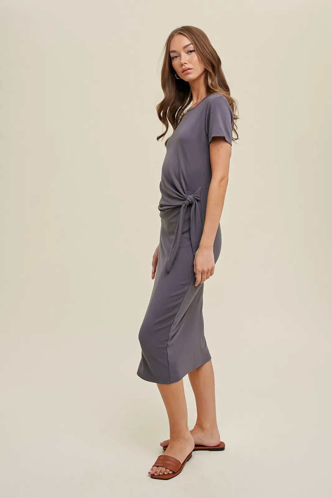 Charcoal Side Tie Midi Dress Final Sale PinkBlush