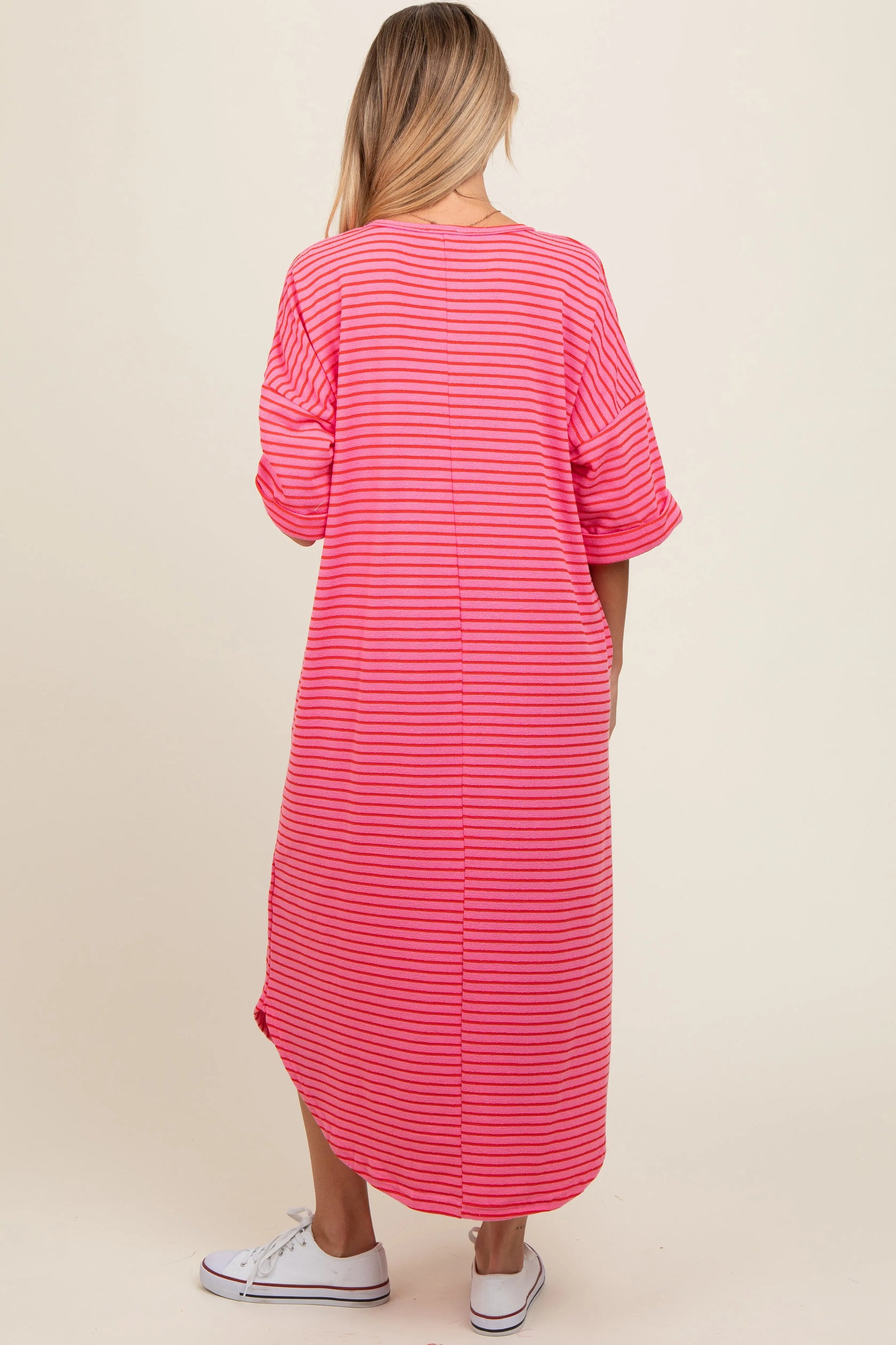 PinkBlush Fuchsia Striped Terry Maxi Dress with Comfortable Fit for Expecting Mothers - Apparel & Accessories > Clothing > Dresses