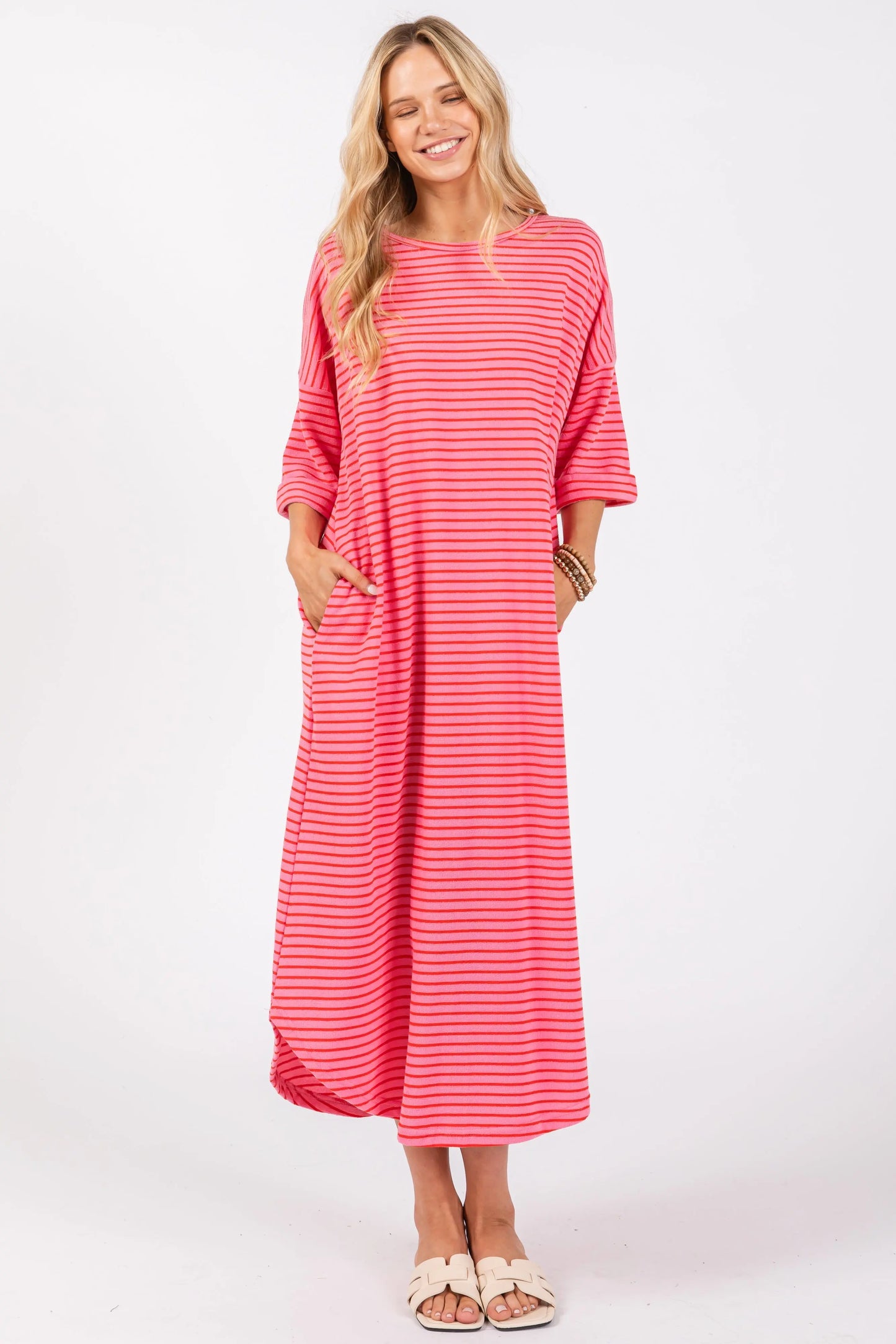 PinkBlush Fuchsia Striped Terry Maxi Dress with Comfortable Fit for Expecting Mothers - Apparel & Accessories > Clothing > Dresses