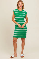 Green Striped Sweater Knit Sleeveless Dress PinkBlush 
