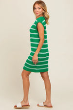 Green Striped Sweater Knit Sleeveless Dress PinkBlush 