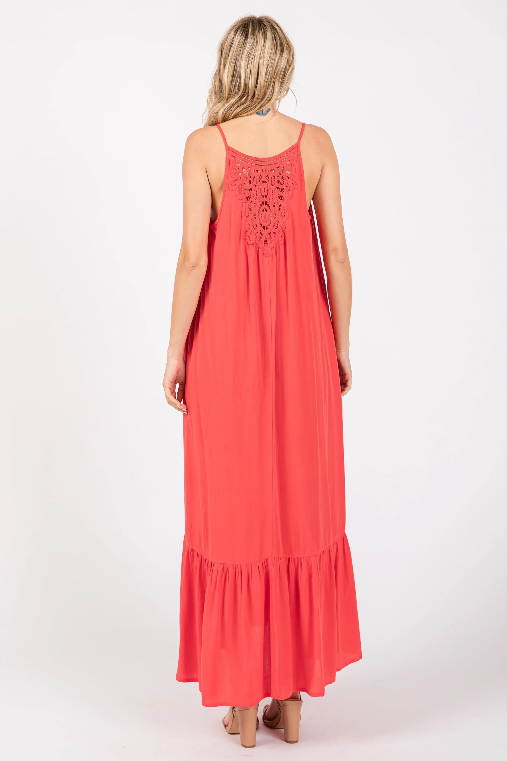 PinkBlush Elegant Red Crochet Lace Back Maxi Dress for Sophisticated Women - Apparel & Accessories > Clothing > Dresses