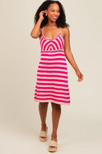 PinkBlush Stylish Pink Crochet Striped Sleeveless Dress for Trendy Summer Wear - Apparel & Accessories > Clothing > Dresses