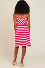 PinkBlush Stylish Pink Crochet Striped Sleeveless Dress for Trendy Summer Wear - Apparel & Accessories > Clothing > Dresses