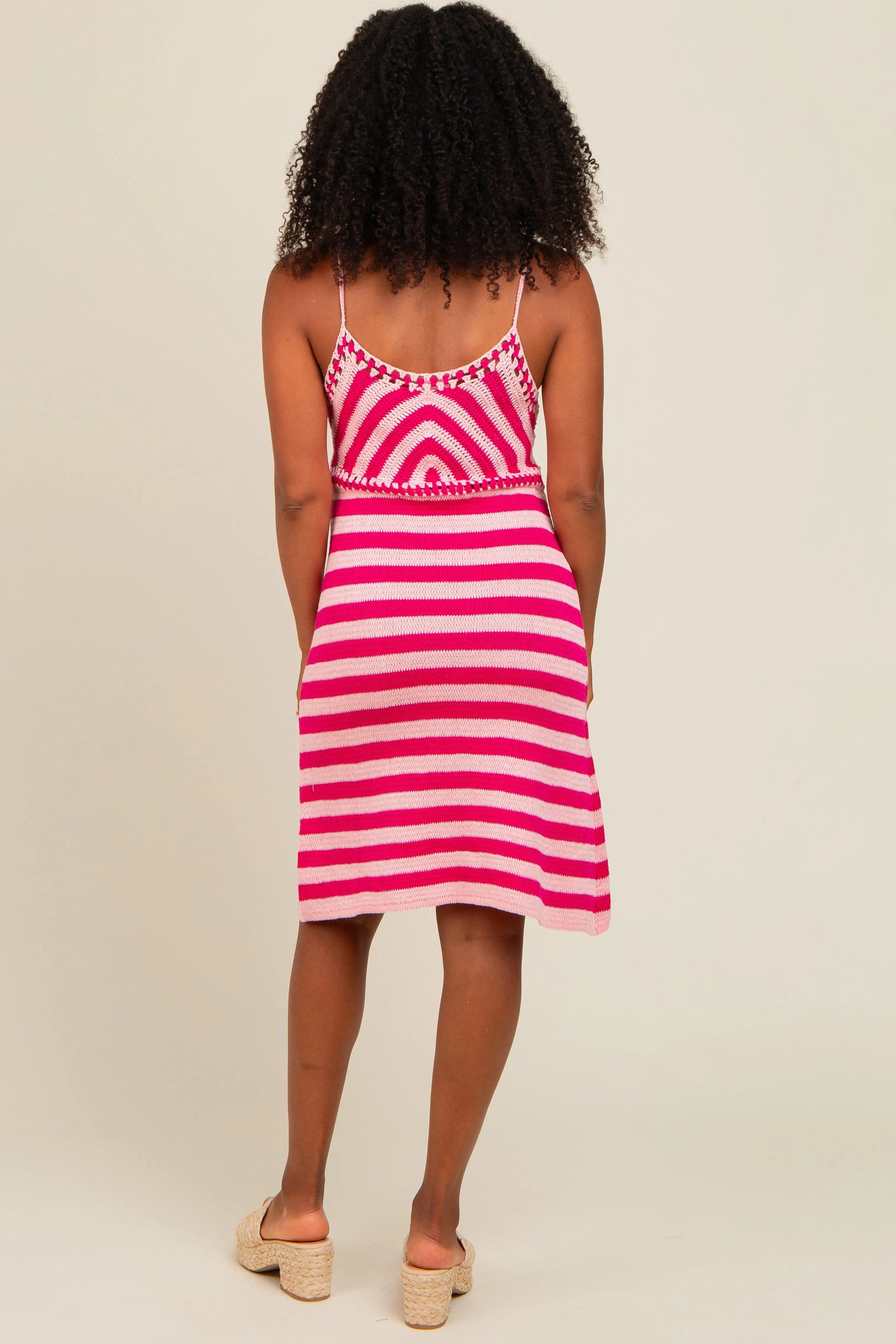 PinkBlush Stylish Pink Crochet Striped Sleeveless Dress for Trendy Summer Wear - Apparel & Accessories > Clothing > Dresses