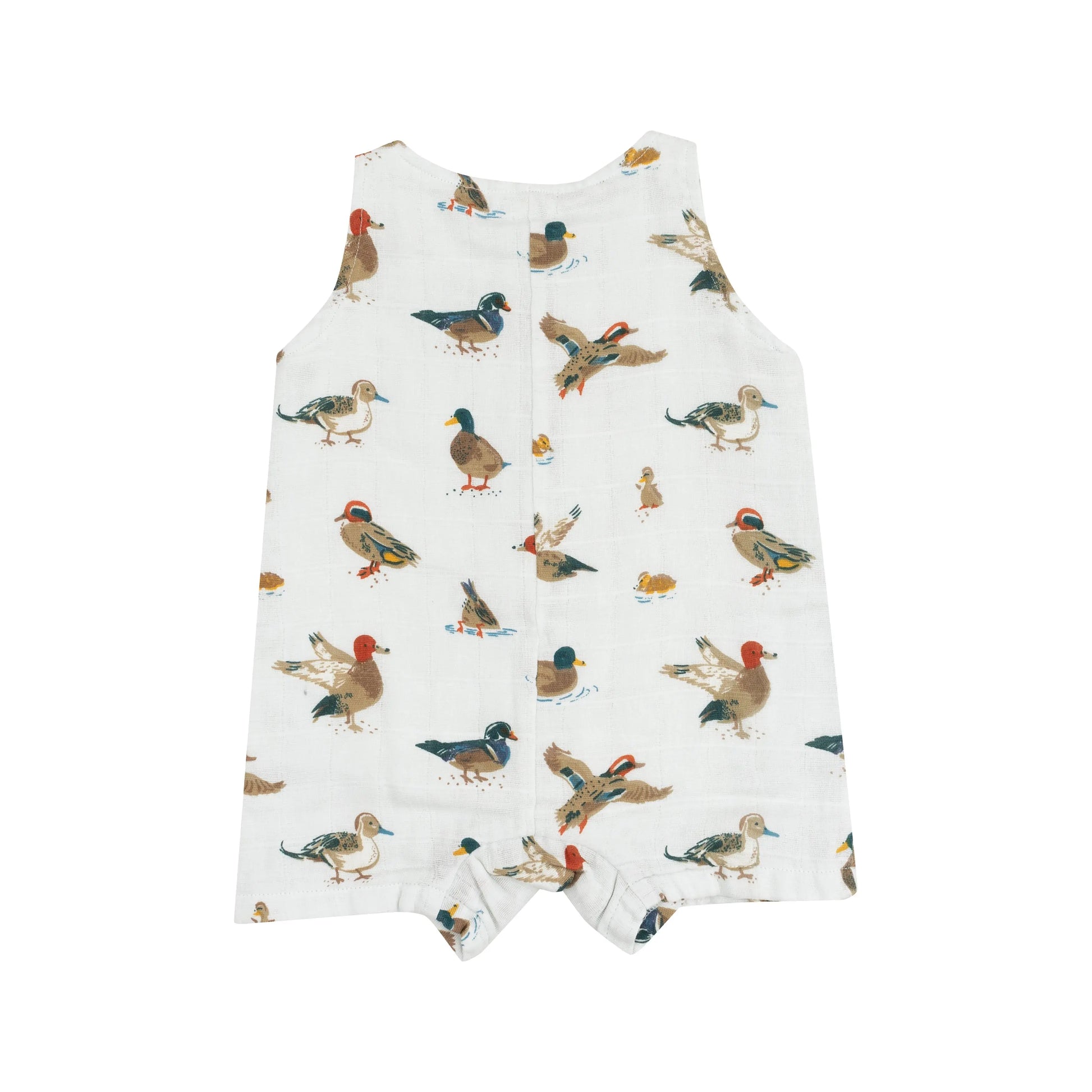 Sleeveless Shortie Romper Ducks Organic Muslin Baby Outfit.