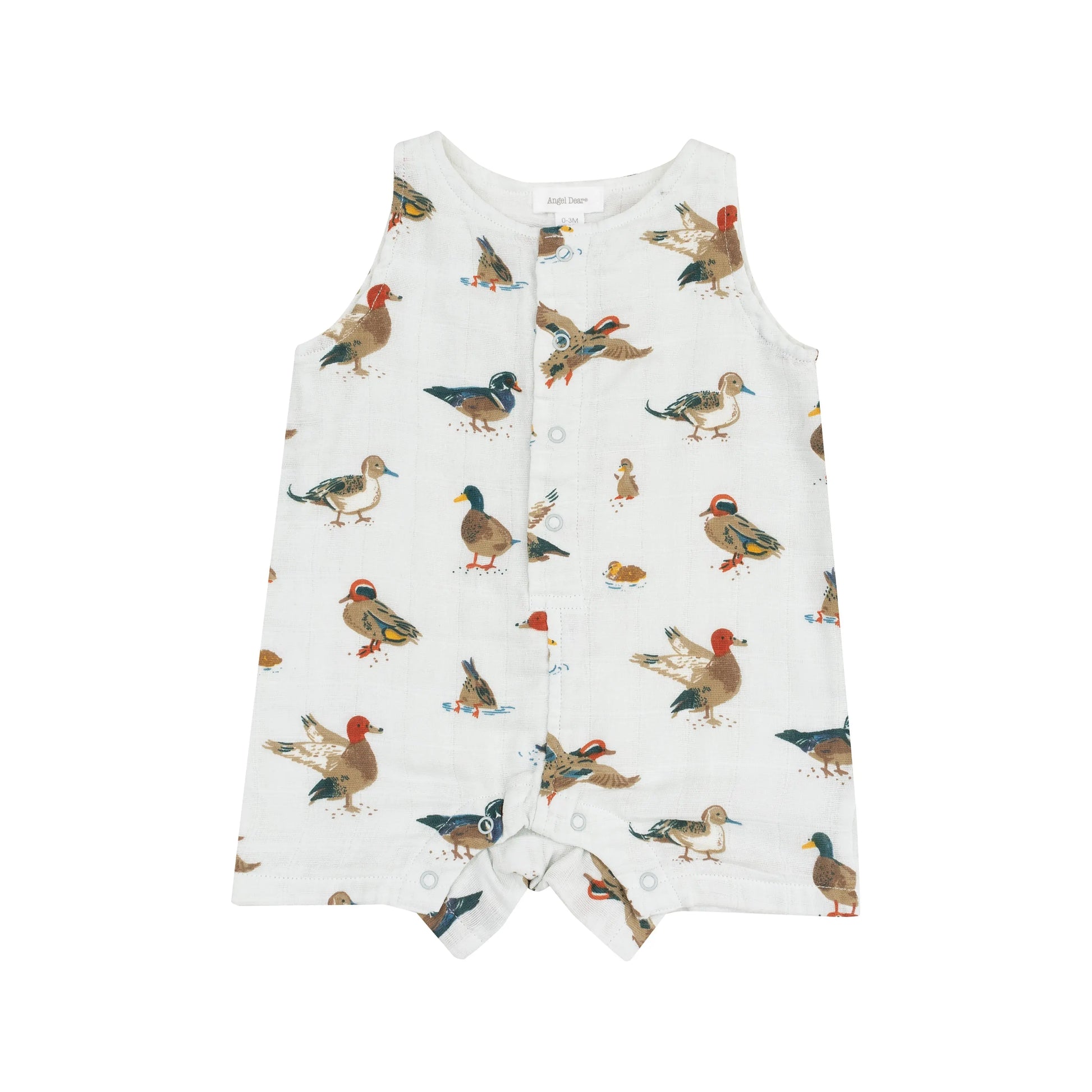Sleeveless Shortie Romper Ducks Organic Muslin Baby Outfit.