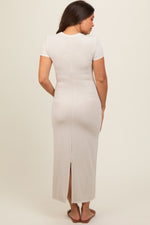 Short Sleeve Rib Knit Back Slit Maternity Dress by PinkBlush (view 4 of 5)