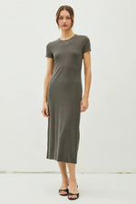PinkBlush Charcoal Rib Knit Maternity Dress with Back Slit for Modern Moms - Apparel & Accessories > Clothing > Dresses