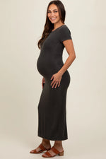 PinkBlush Charcoal Rib Knit Maternity Dress with Back Slit for Modern Moms - Apparel & Accessories > Clothing > Dresses