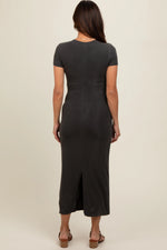 PinkBlush Charcoal Rib Knit Maternity Dress with Back Slit for Modern Moms - Apparel & Accessories > Clothing > Dresses