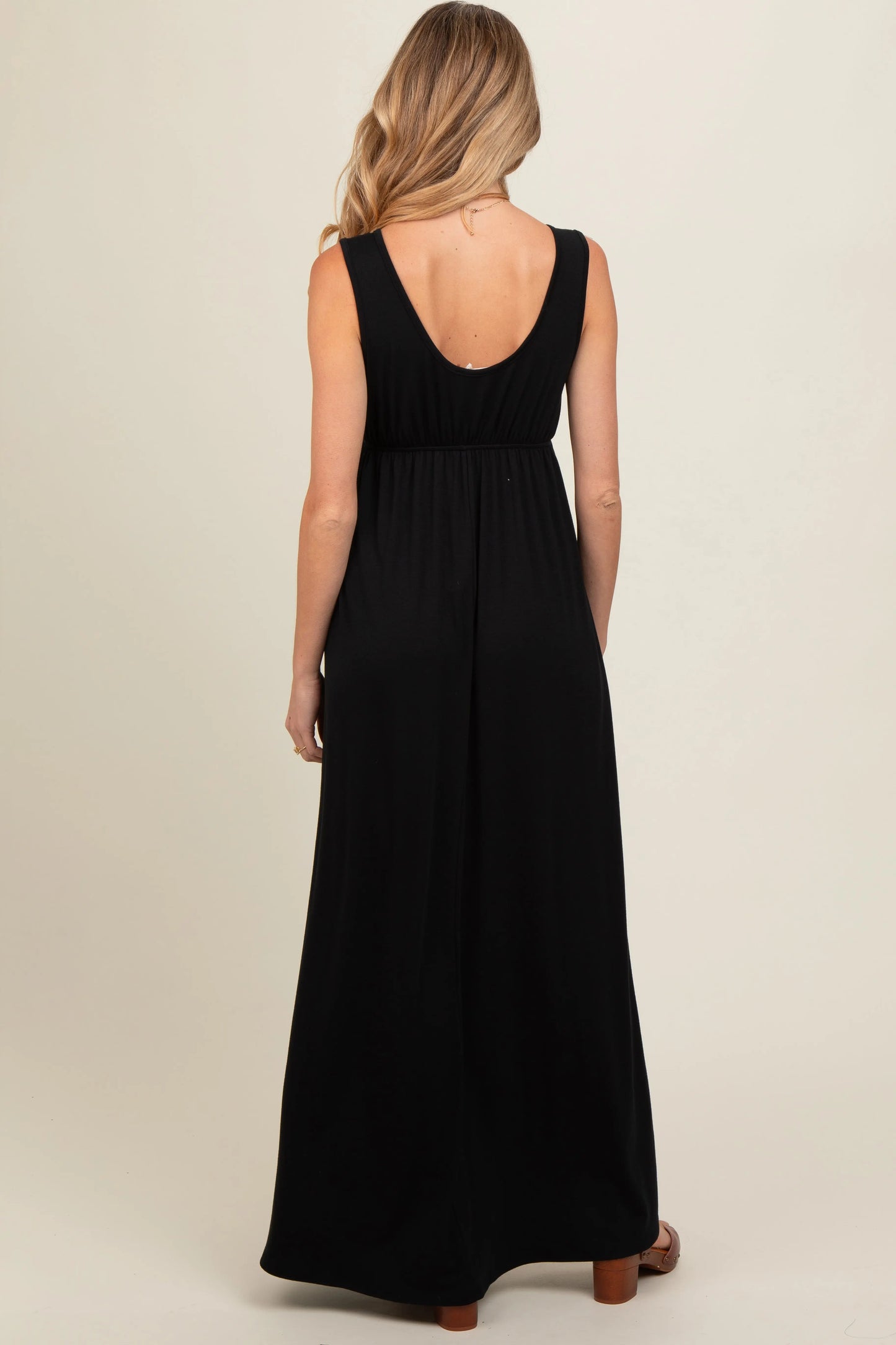 Black Front Tie Cutout Sleeveless Maternity Maxi Dress PinkBlush