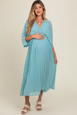 Pleated V-Neck Maxi Maternity Dress for Baby Showers by PinkBlush