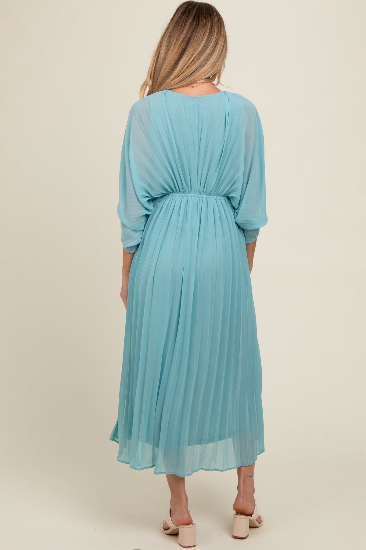 Pleated V-Neck Maxi Maternity Dress for Baby Showers by PinkBlush
