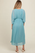 Pleated V-Neck Maxi Maternity Dress for Baby Showers by PinkBlush