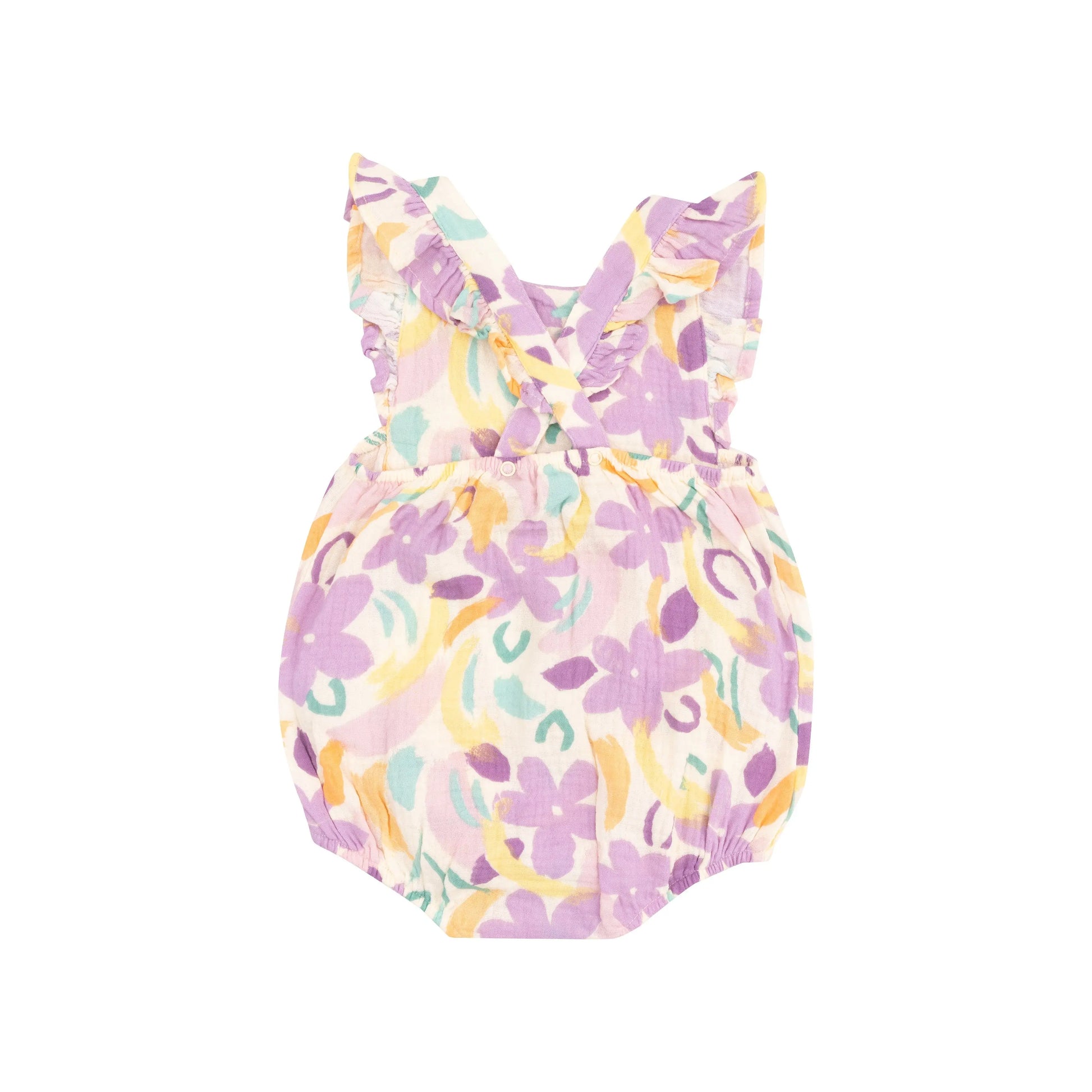 Organic Muslin Ruffle Sunsuit Painty Daisy for Toddler Girls.