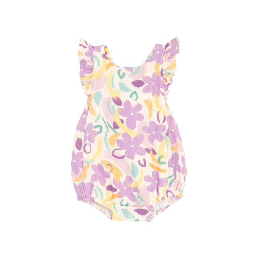 Organic Muslin Ruffle Sunsuit Painty Daisy for Toddler Girls.