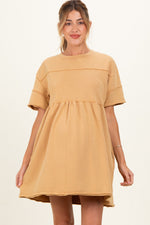 Camel Raw Hem Maternity Short Sleeve Dress by PinkBlush at Everetts Place