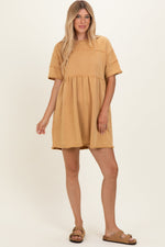 Camel Raw Hem Maternity Short Sleeve Dress by PinkBlush at Everetts Place