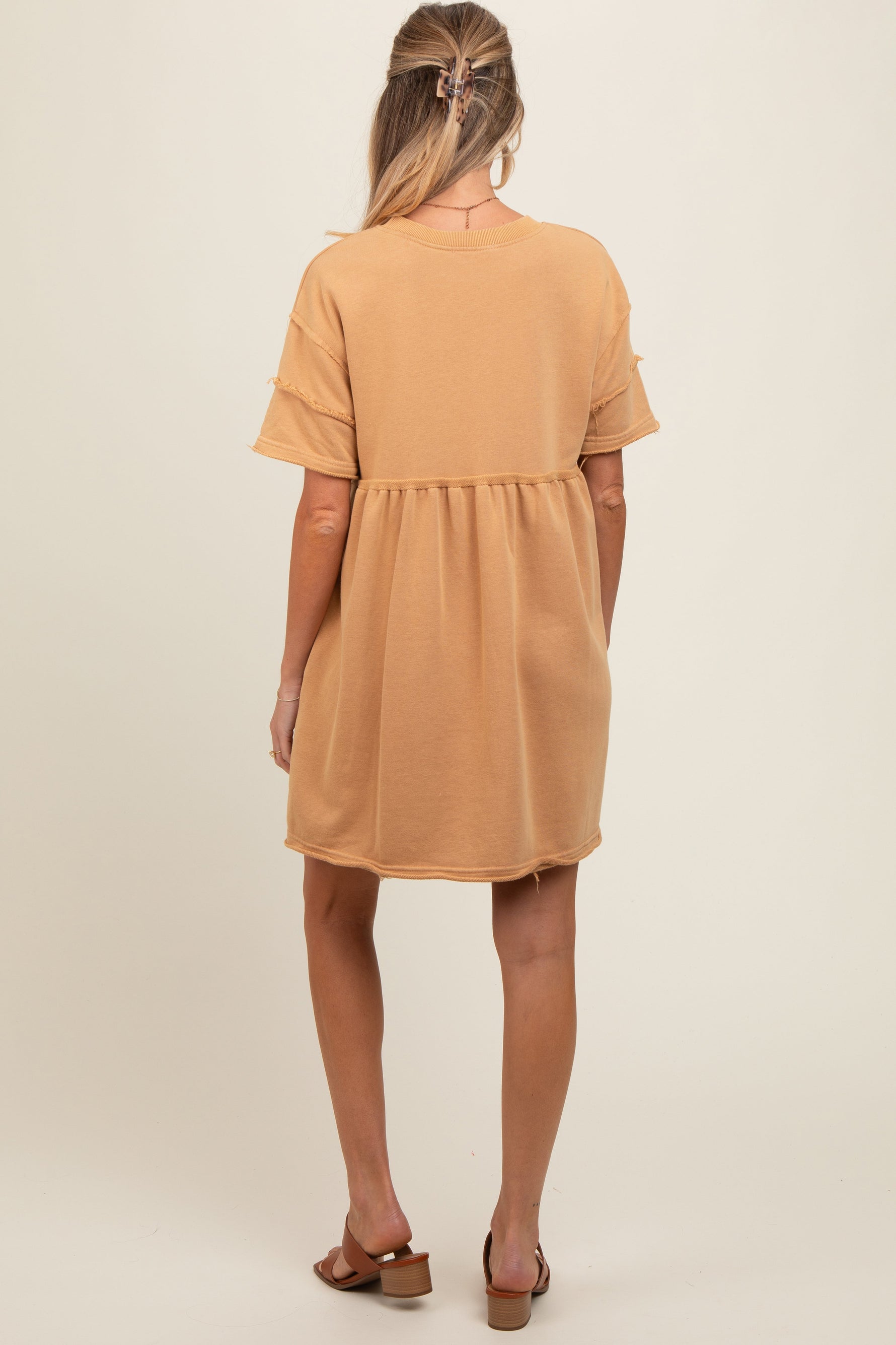 Camel Raw Hem Maternity Short Sleeve Dress by PinkBlush at Everetts Place