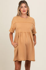 Camel Raw Hem Maternity Short Sleeve Dress by PinkBlush at Everetts Place