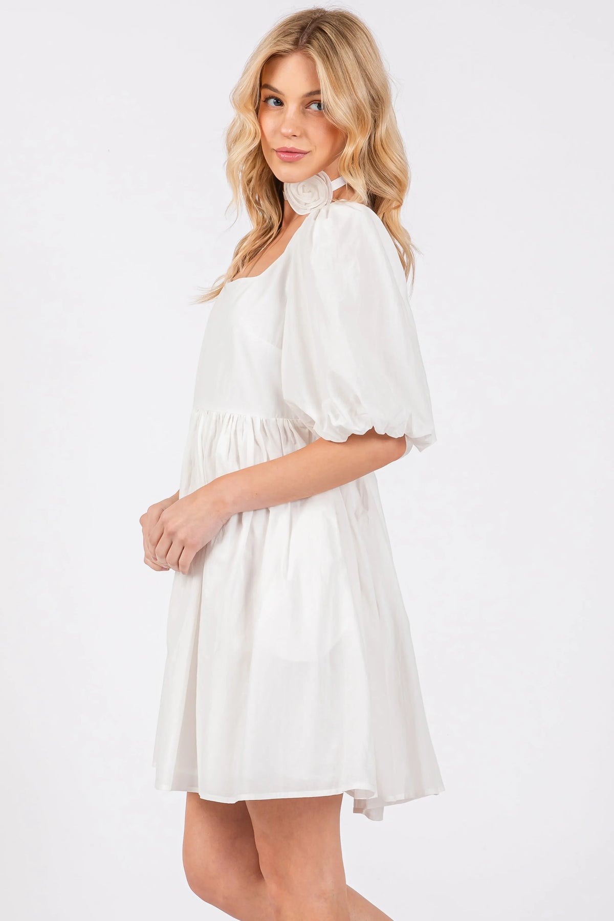 PinkBlush Elegant Cotton Modal Babydoll Mini Dress with Rayon Lining for Women - Apparel & Accessories > Clothing > Dresses