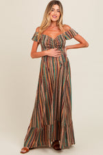 Multicolor Off Shoulder Cinched Maternity Maxi Dress by PinkBlush at Everetts Place