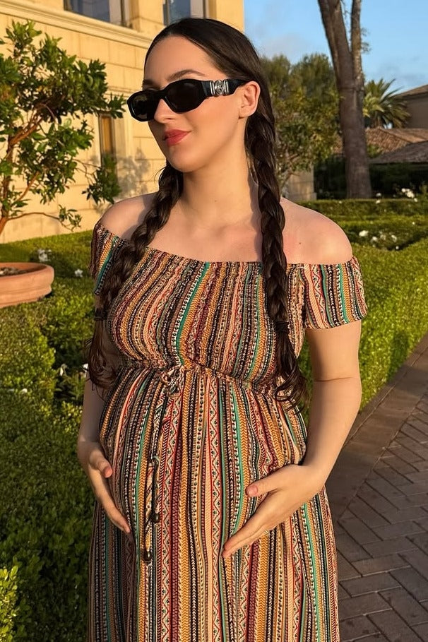 Multicolor Off Shoulder Cinched Maternity Maxi Dress by PinkBlush at Everetts Place