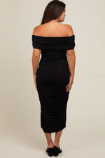 Black Off Shoulder Ruched Maternity Midi Dress by PinkBlush at Everetts Place
