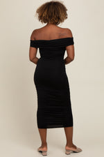 Sleek Fitted Off Shoulder Ruched Midi Dress by PinkBlush
