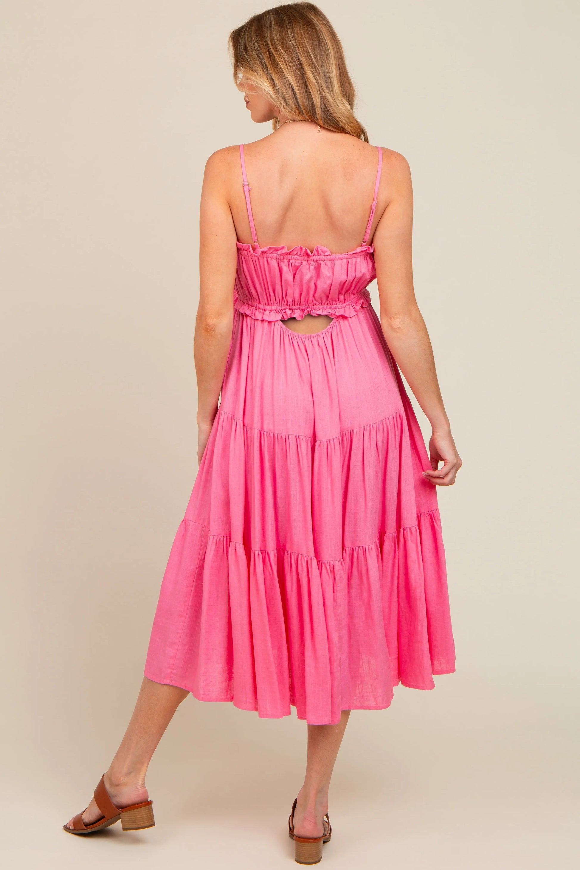 PinkBlush Elegant Fuchsia Maternity Midi Dress with Front Tie Cutout for Expecting Mothers - Apparel & Accessories > Clothing > Dresses