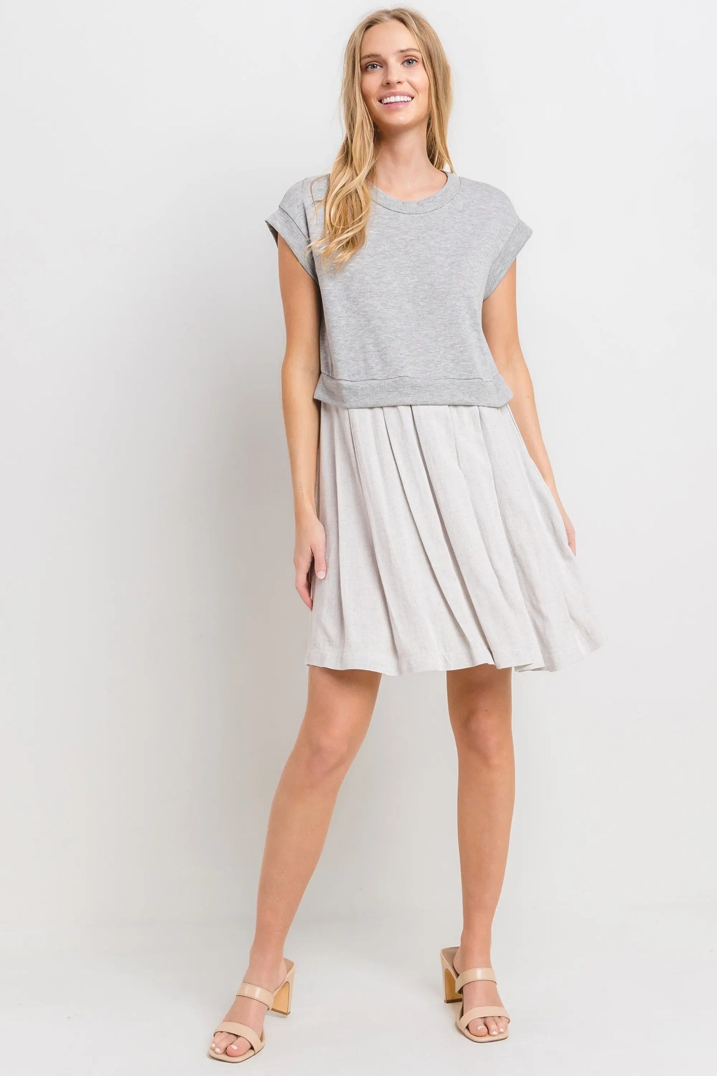 PinkBlush PinkBlush Grey Contrast Pleated Mini Dress for Fashion-Forward Women - Apparel & Accessories > Clothing > Dresses