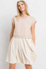 PinkBlush Chic Oatmeal Mini Dress with Contrast Pleats for Fashion-Forward Women - Apparel & Accessories > Clothing > Dresses