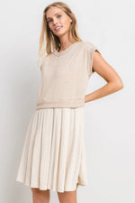 PinkBlush Chic Oatmeal Mini Dress with Contrast Pleats for Fashion-Forward Women - Apparel & Accessories > Clothing > Dresses