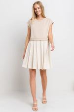 PinkBlush Chic Oatmeal Mini Dress with Contrast Pleats for Fashion-Forward Women - Apparel & Accessories > Clothing > Dresses