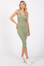 Light Olive Ribbed Fitted Sleeveless Snap Button Maternity Dress by PinkBlush at Everetts Place