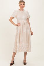 Cream Embroidered Smocked Maternity Midi Dress by PinkBlush at Everetts Place