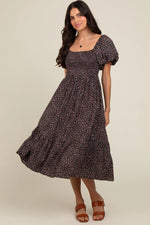 PinkBlush PinkBlush Black Floral Smocked Maternity Midi Dress for Stylish Moms - Apparel & Accessories > Clothing > Dresses