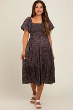 PinkBlush PinkBlush Black Floral Smocked Maternity Midi Dress for Stylish Moms - Apparel & Accessories > Clothing > Dresses