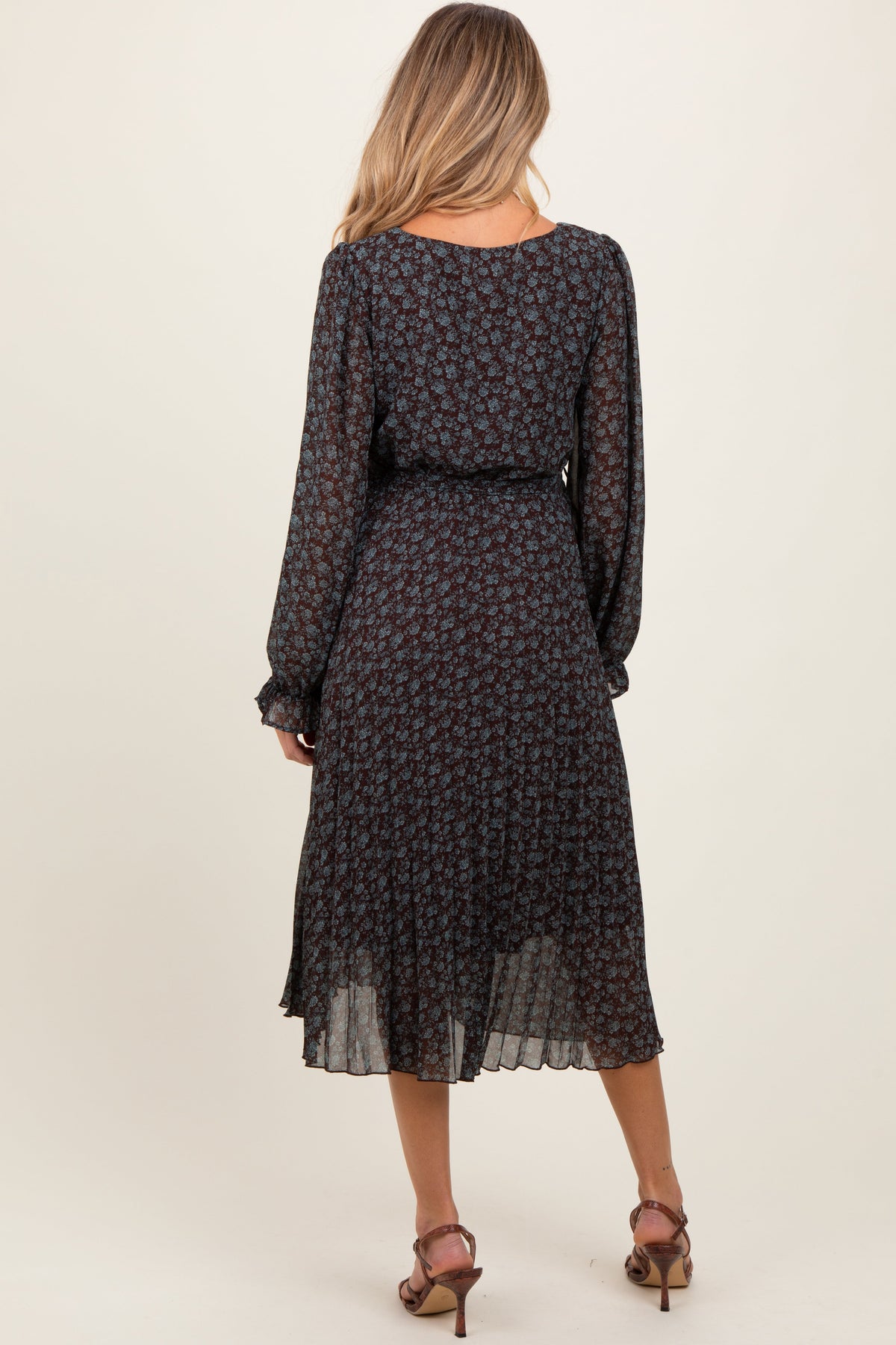 Floral Pleated Front Tie Maternity Midi Dress by PinkBlush