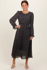 Pleated Floral Midi Dress - Front Tie by PinkBlush (view 2 of 4)