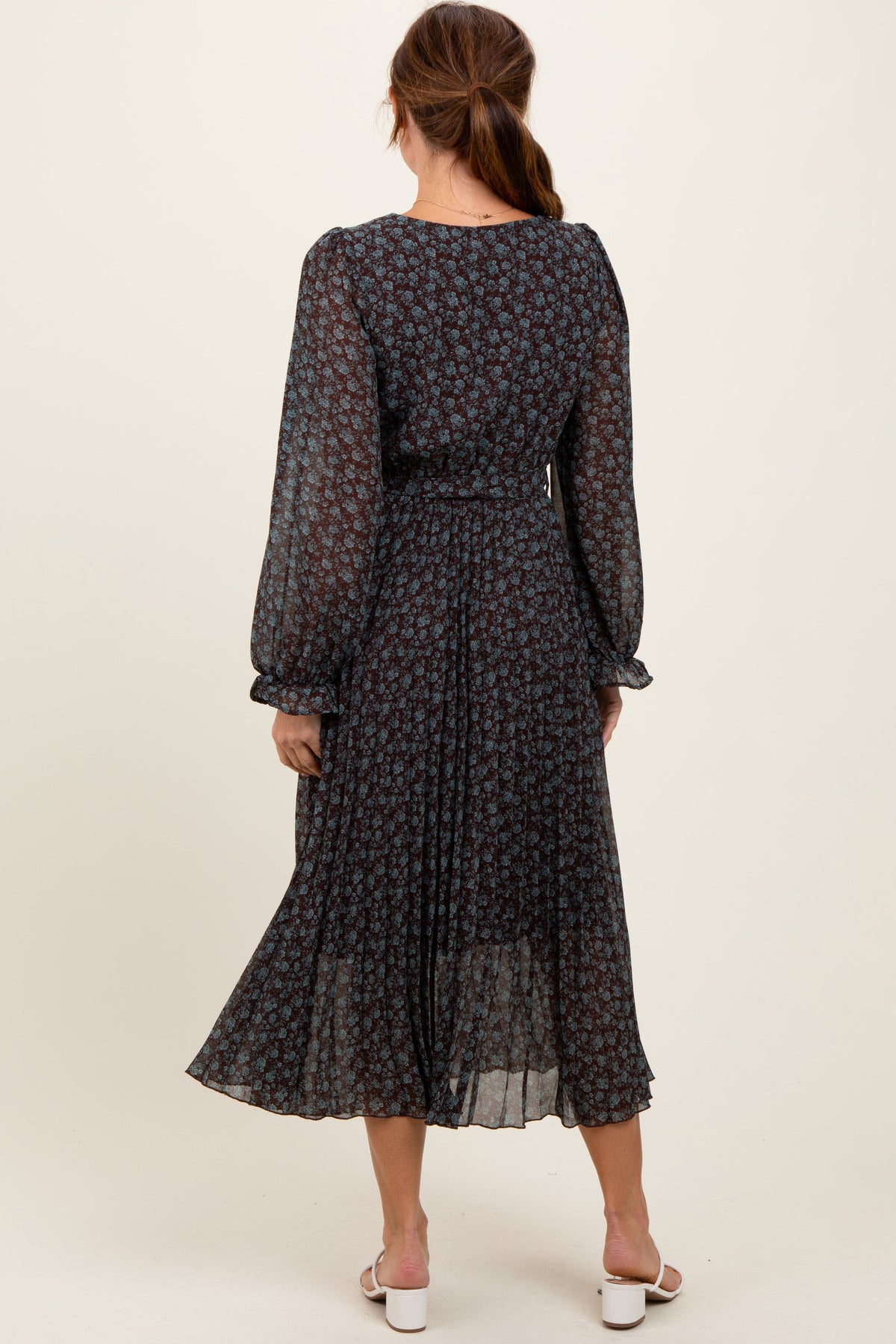 Pleated Floral Midi Dress - Front Tie by PinkBlush (view 4 of 4)