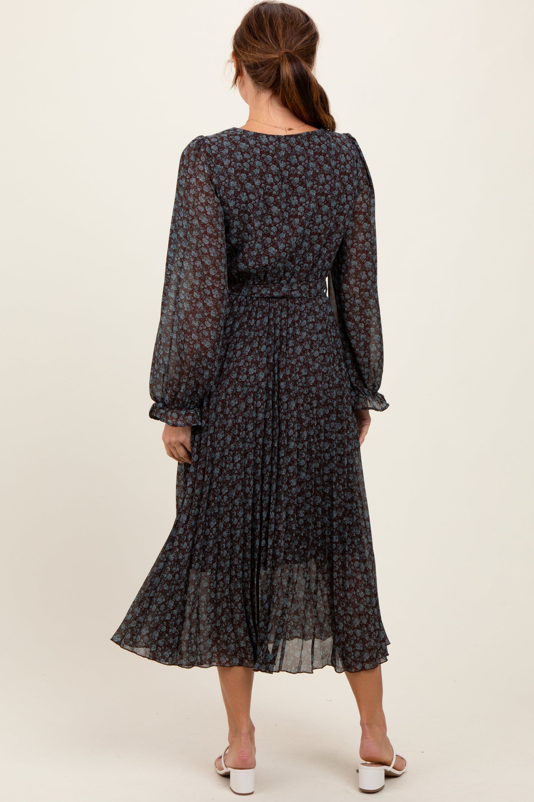 Pleated Floral Midi Dress - Front Tie by PinkBlush (view 4 of 4)
